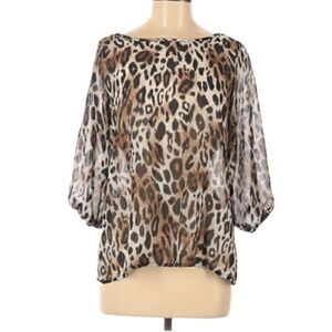 Brenda's Brown & Black Sheer Leopard Pattern 3/4 Sleeve Blouse Women's Medium